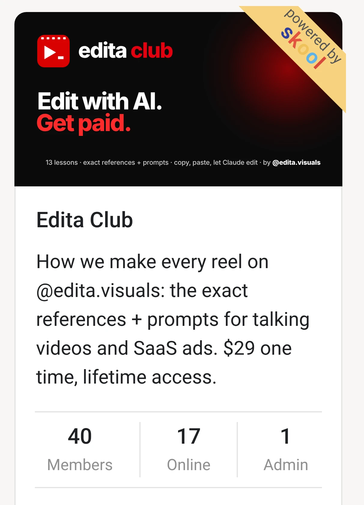 Edita Club Skool group card